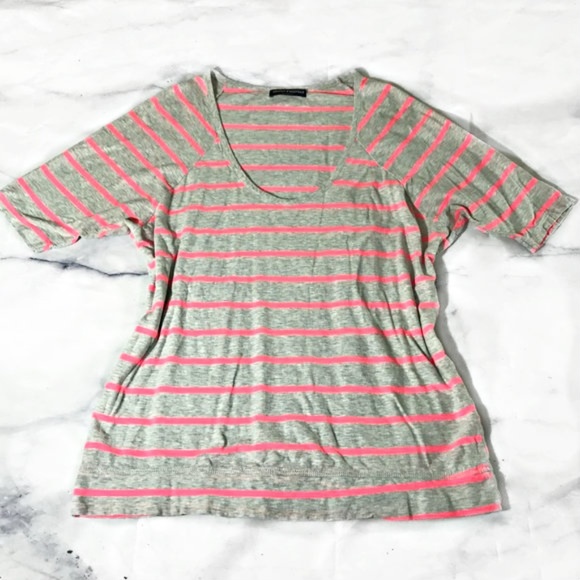 Brandy Melville Tops - Brandy Melville Grey & Neon Pink Striped Blouse